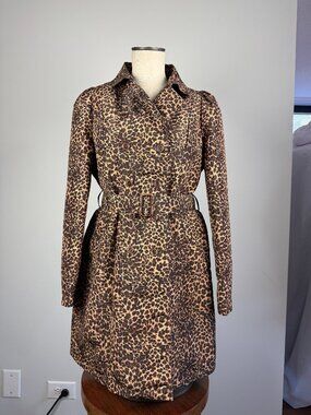 Ashley Brooks padded DB trench in leopard print